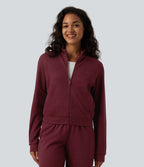 Veste casual côtelée à col montant, manches longues et fermeture zippée avec poches