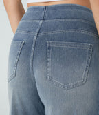 Halara Flex™ Jean Large Casual Taille Haute Poches Multiples Tricot Extensible Délavé