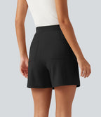 Short habillé taille très haute croisée avec poches, 10 cm