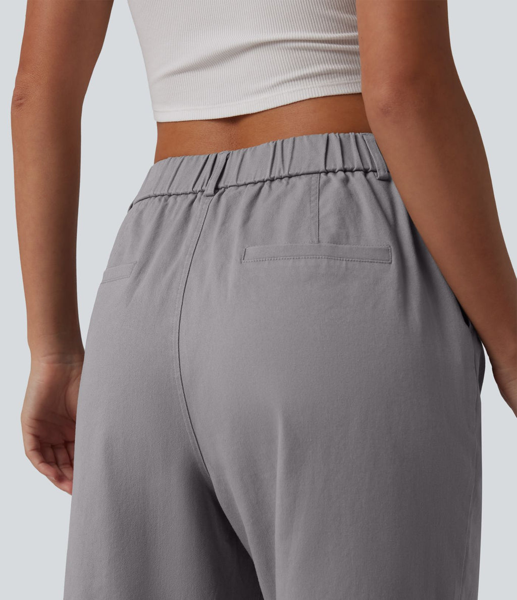 Pantalon chino tailleur en coton, taille haute, coupe droite et poches