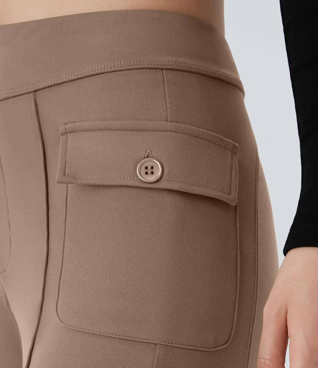 Pantalon cargo décontracté évasé taille haute avec poches à rabat latérales