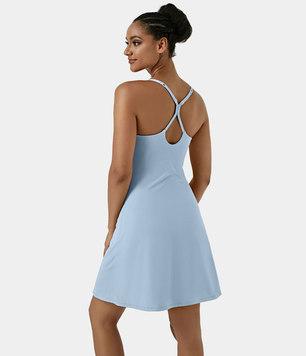 Softlyzero™ Airy Robe Sport de Yoga Plus Longue Dos Nu Découp Bretelles Réglables et Poches