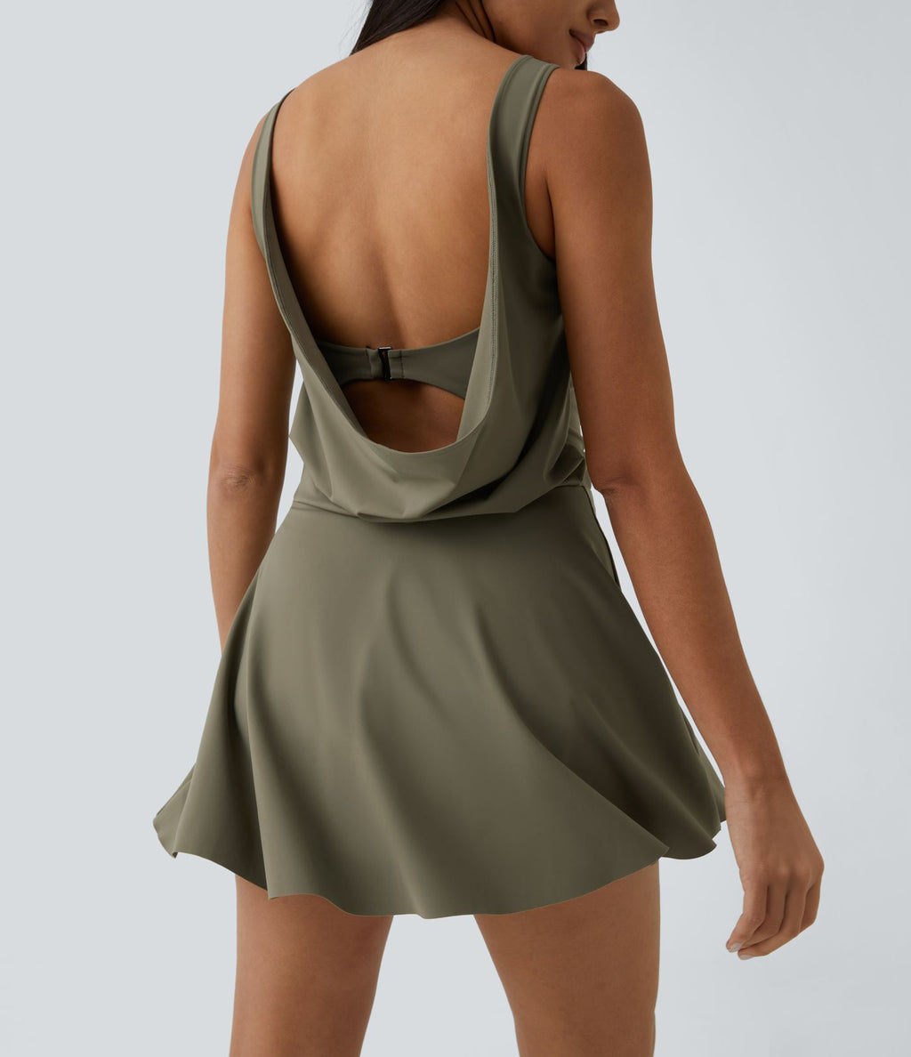 Robe Sport de Danse Mini 2 en 1 Dos Drapé à Crochet G avec Poches Latérales