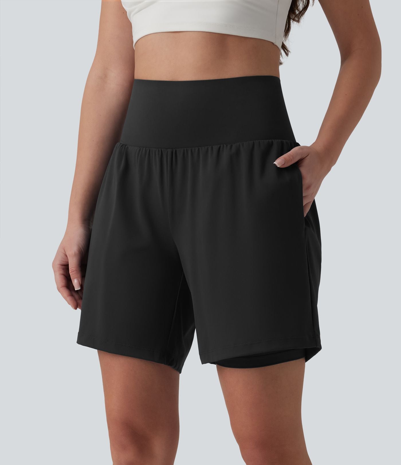 Short de yoga SoftlyZero™ Airy 2-en-1 gainant taille très haute effet frais InstantCool 17,5 cm avec poches