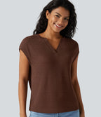 T-shirt décontracté semi-transparent col cranté manches courtes