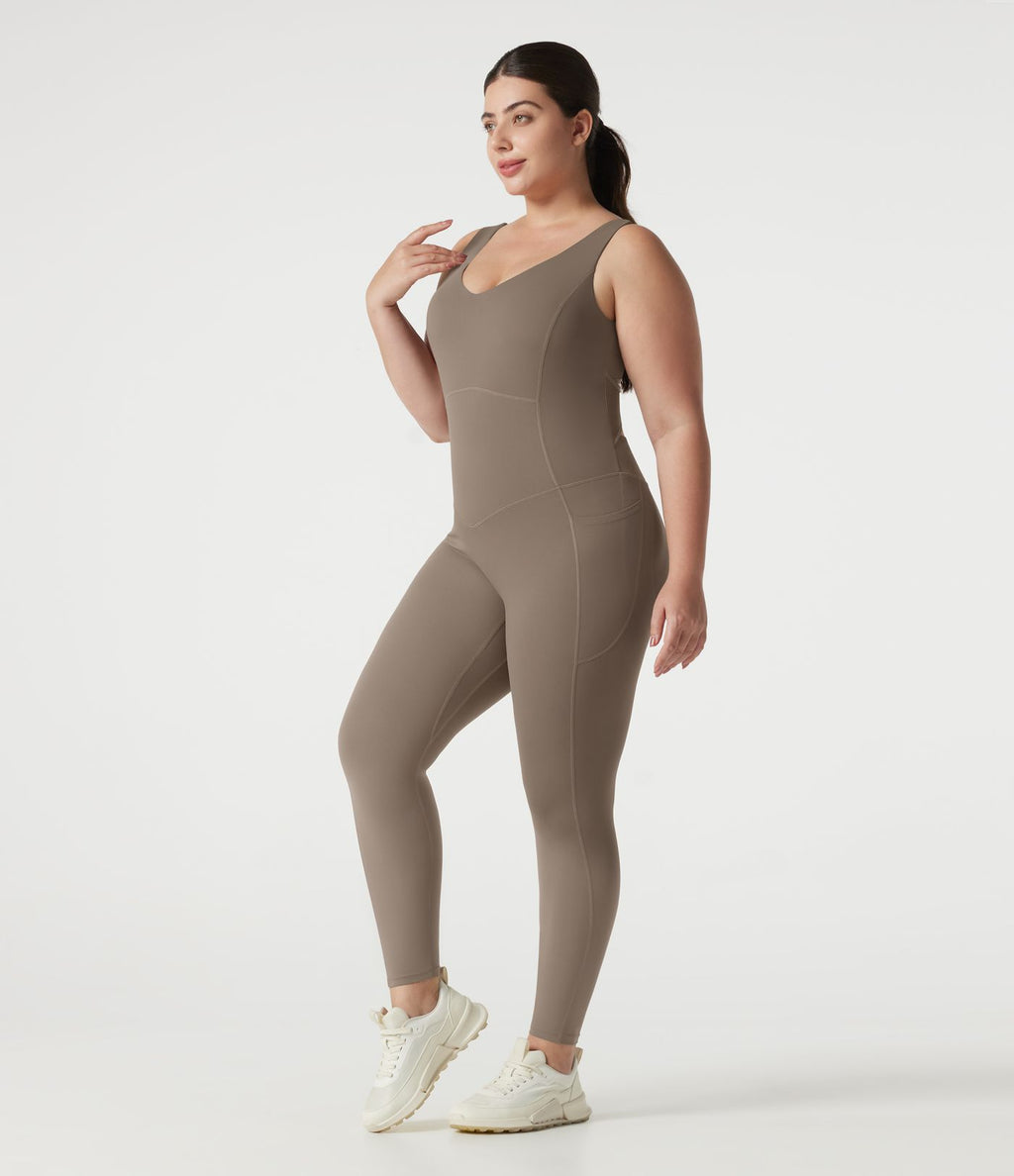 Combinaison de sport grande taille Halara UltraSculpt™ col V croisé dos nu ventre plat push-up brassière intégrée avec poches