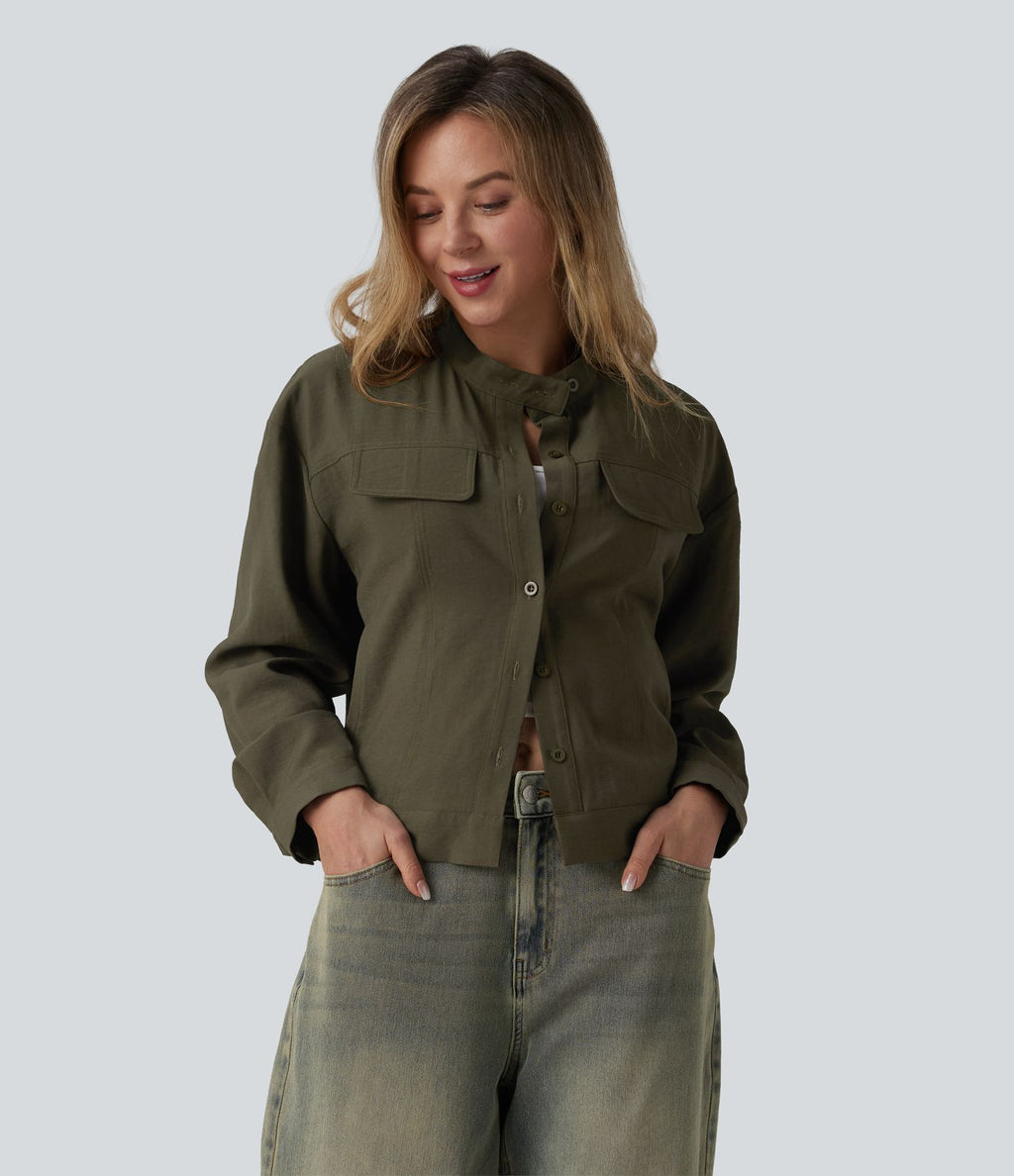Veste cargo casual col montant manches longues avec poches
