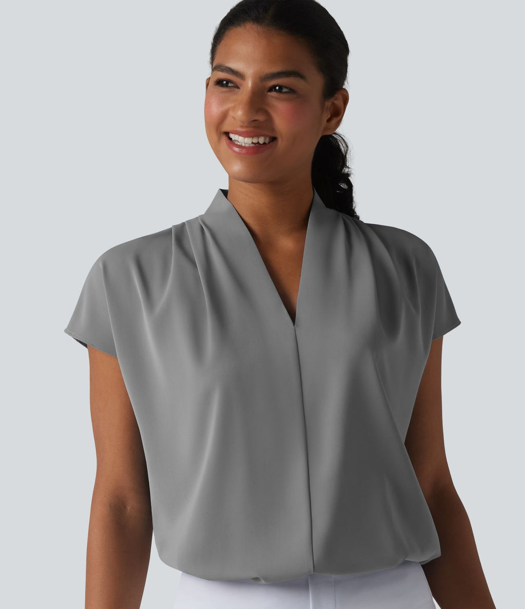 Blouse esprit bureau ample défroissage facile, col V et manches chauve-souris