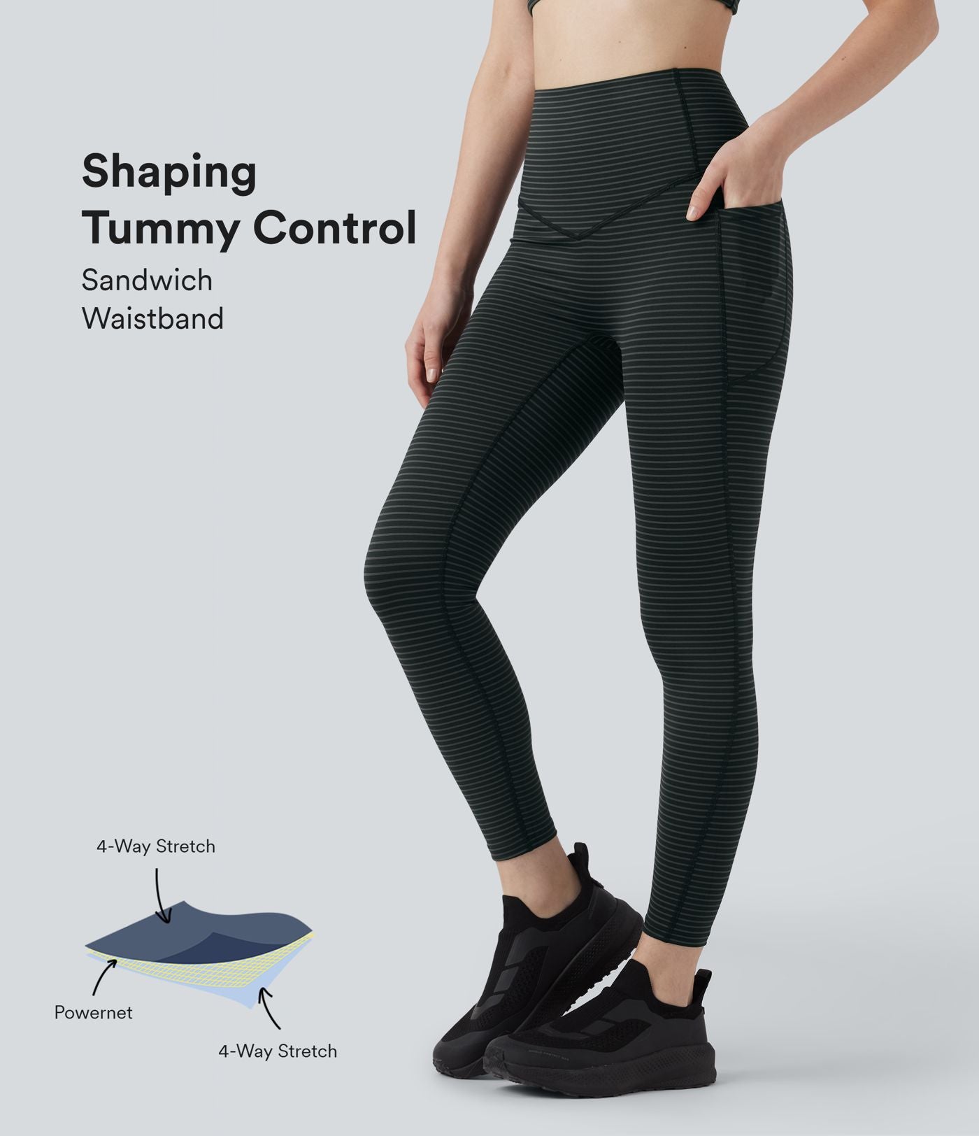 Legging de yoga taille haute gainant à rayures avec poches