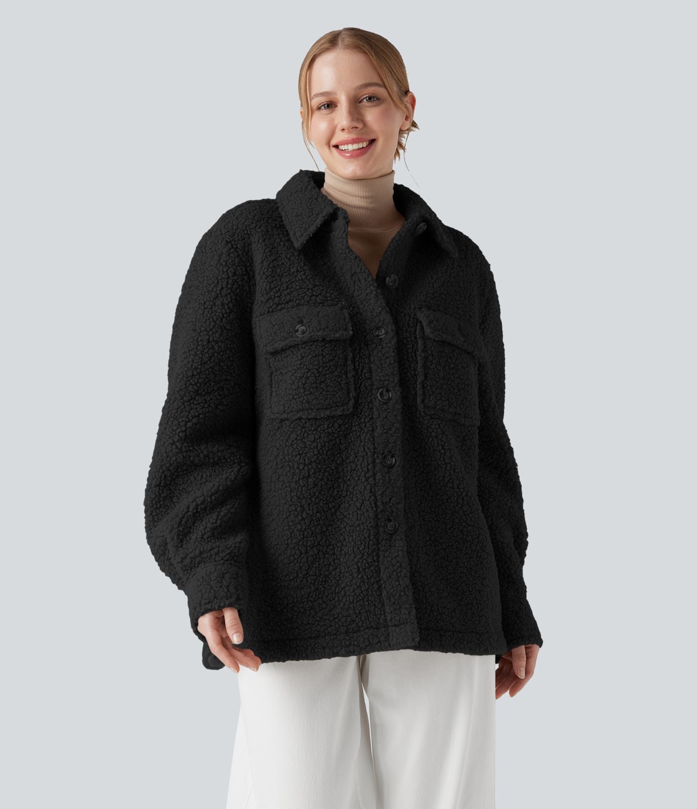 Veste sherpa à col à manches longues avec poches