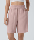 Short Bermuda Décontracté Taille Haute avec Poches Latérales