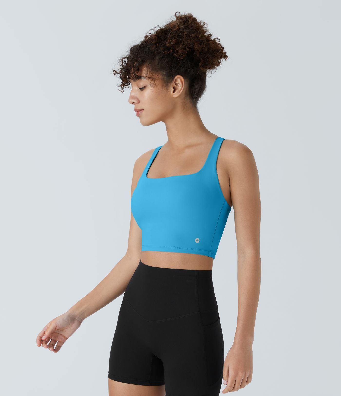 Débardeur yoga court SoftlyZero™ Airy col carré dos nu bretelles croisées effet frais InstantCool, bonnets A-C, protection solaire UPF50+