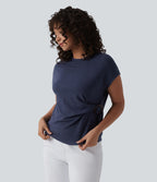 Top tailleur col rond manches courtes raglan
