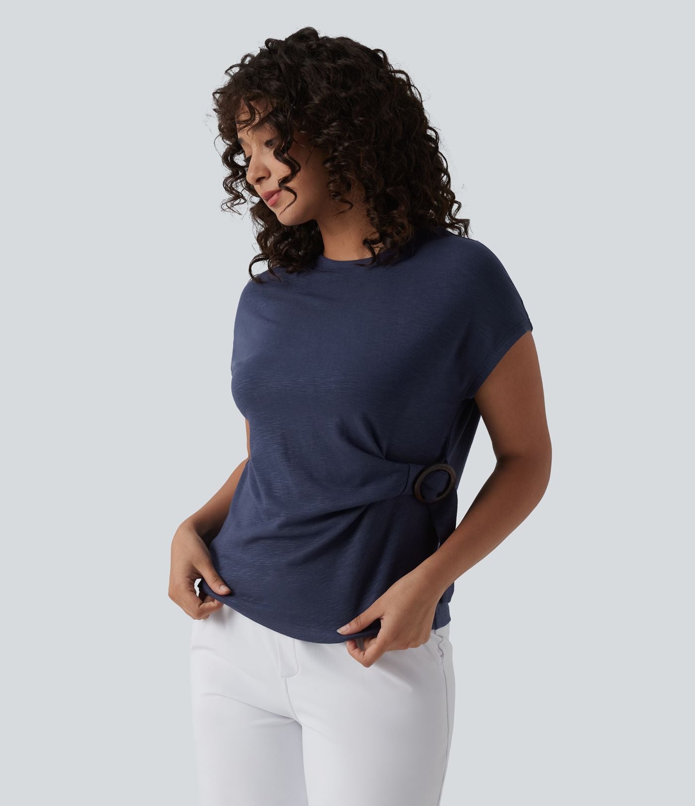 Top tailleur col rond manches courtes raglan