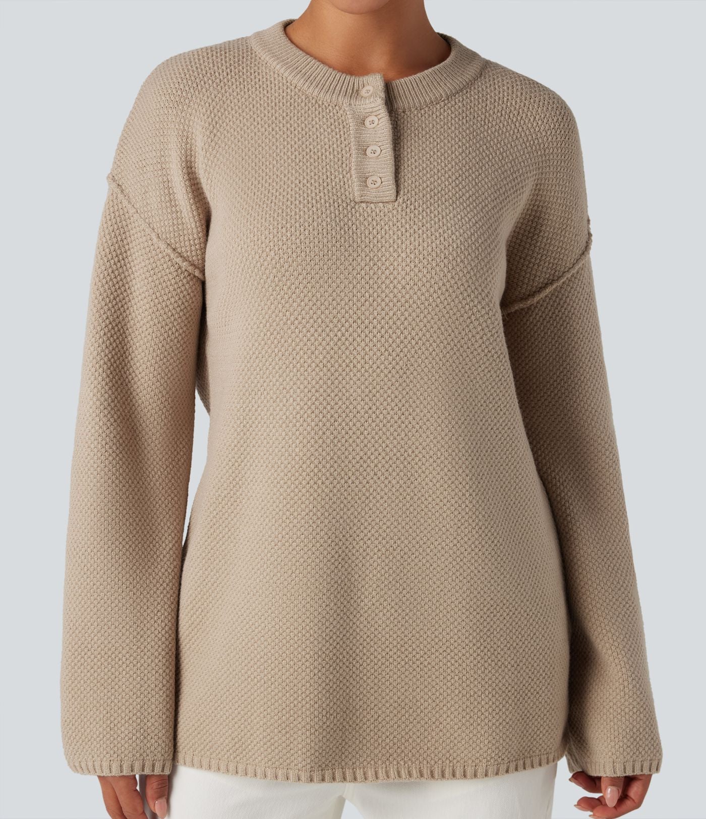 Pull gaufré col Henley manches longues