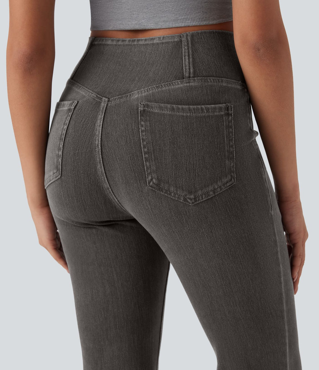 Halara Flex™ - Jean Ultra Evasé Tricot Extensible Lavé Poches Croisées Taille Haute