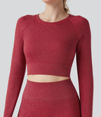 Crop top OneForm Seamless Flow, manches longues, col rond, effet sparkle avec passe-pouces