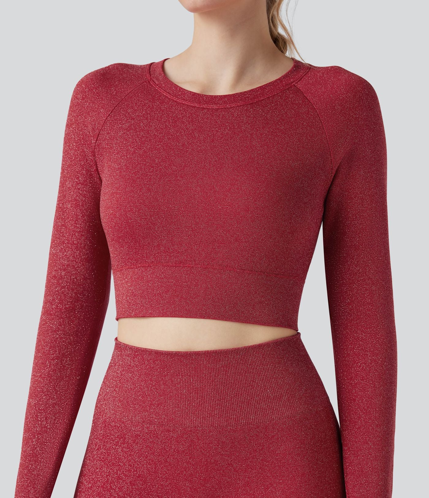 Crop top OneForm Seamless Flow, manches longues, col rond, effet sparkle avec passe-pouces