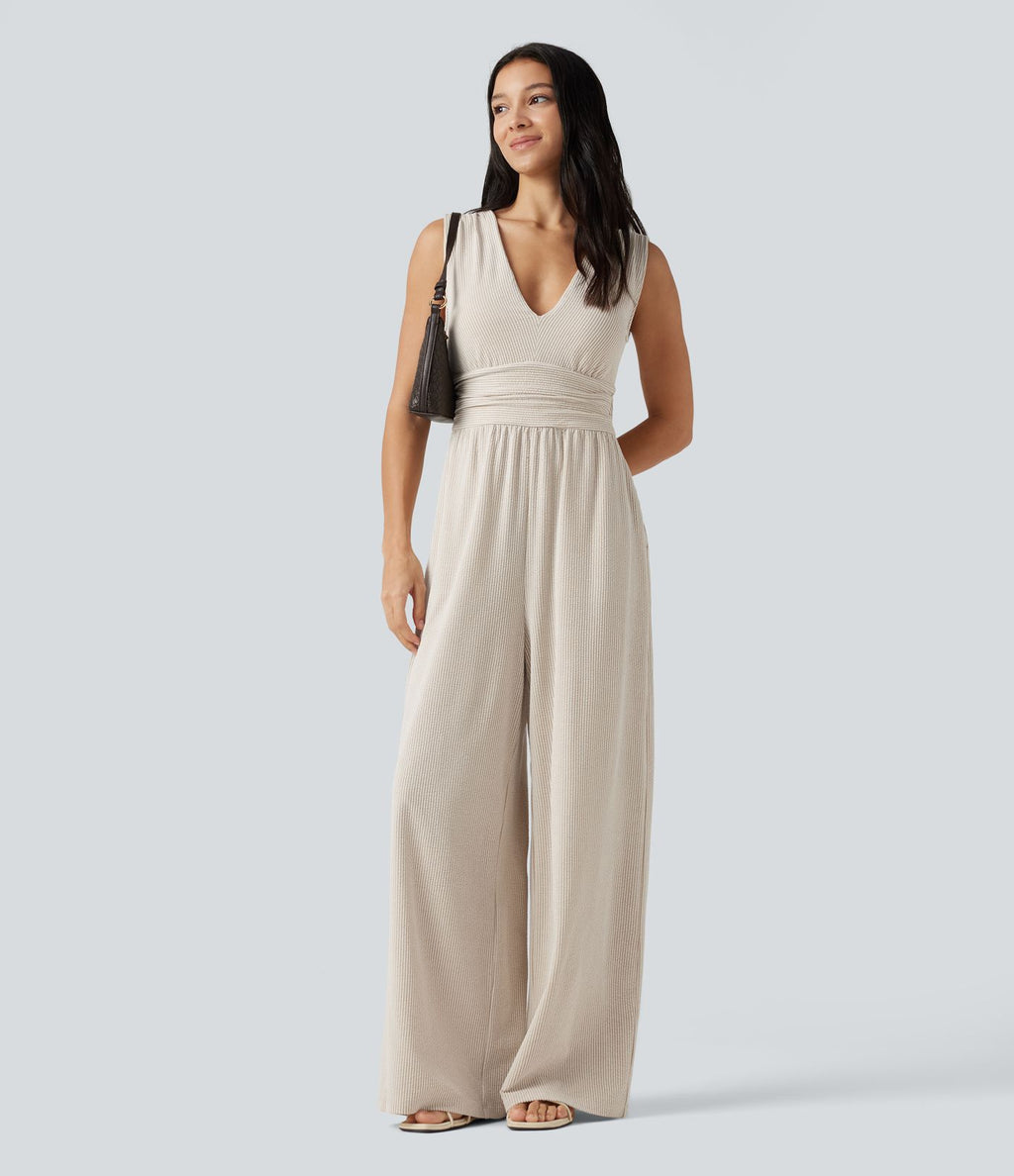 Combinaison sans manches col V à rayures avec brassière intégrée et poches – Édition Easy Peasy