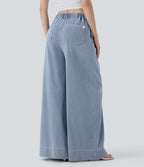 Jean palazzo ample et fluide Halara Flex™ Cool Touch en denim extensible tricoté à taille haute, séchage rapide et multiples poches