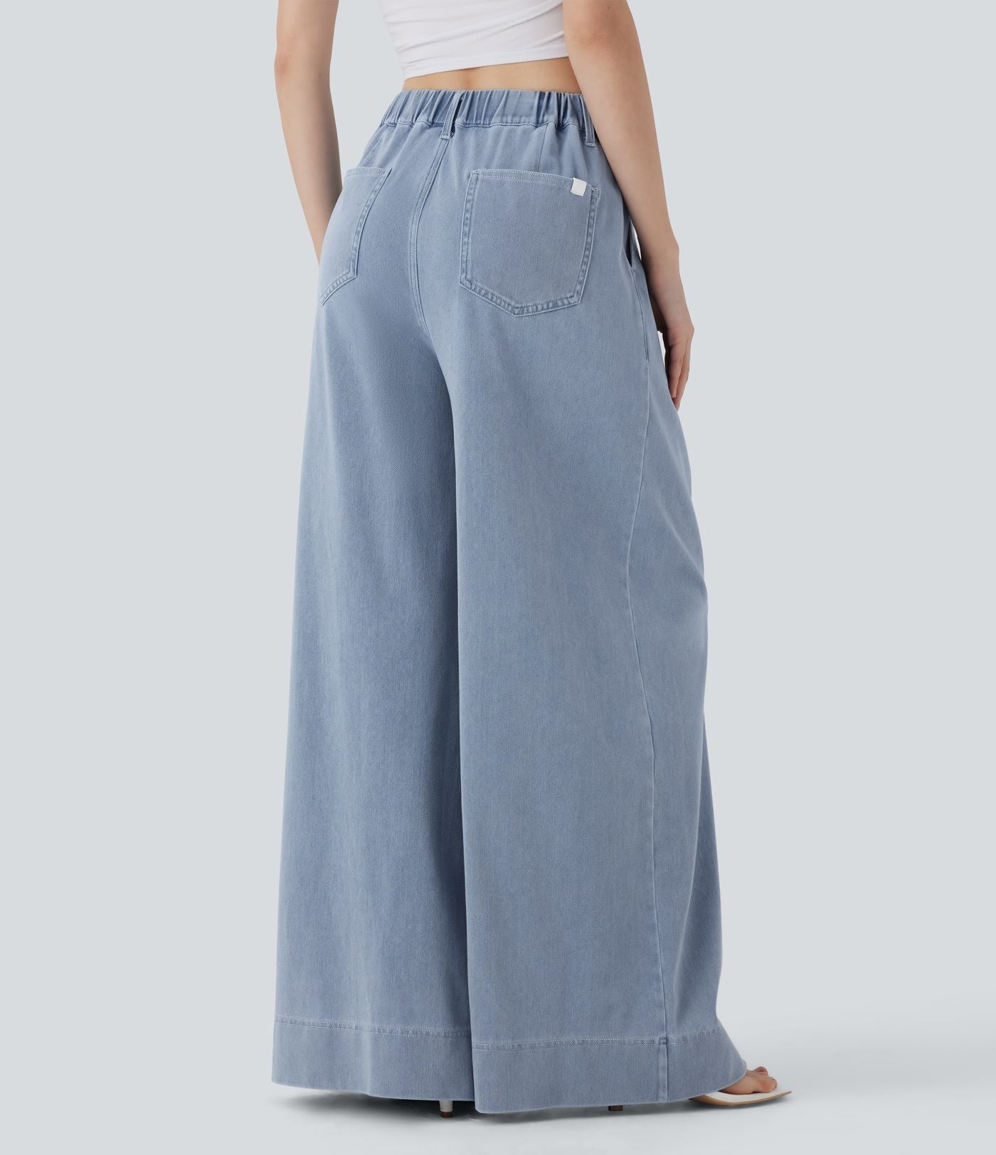 Jean palazzo ample et fluide Halara Flex™ Cool Touch en denim extensible tricoté à taille haute, séchage rapide et multiples poches