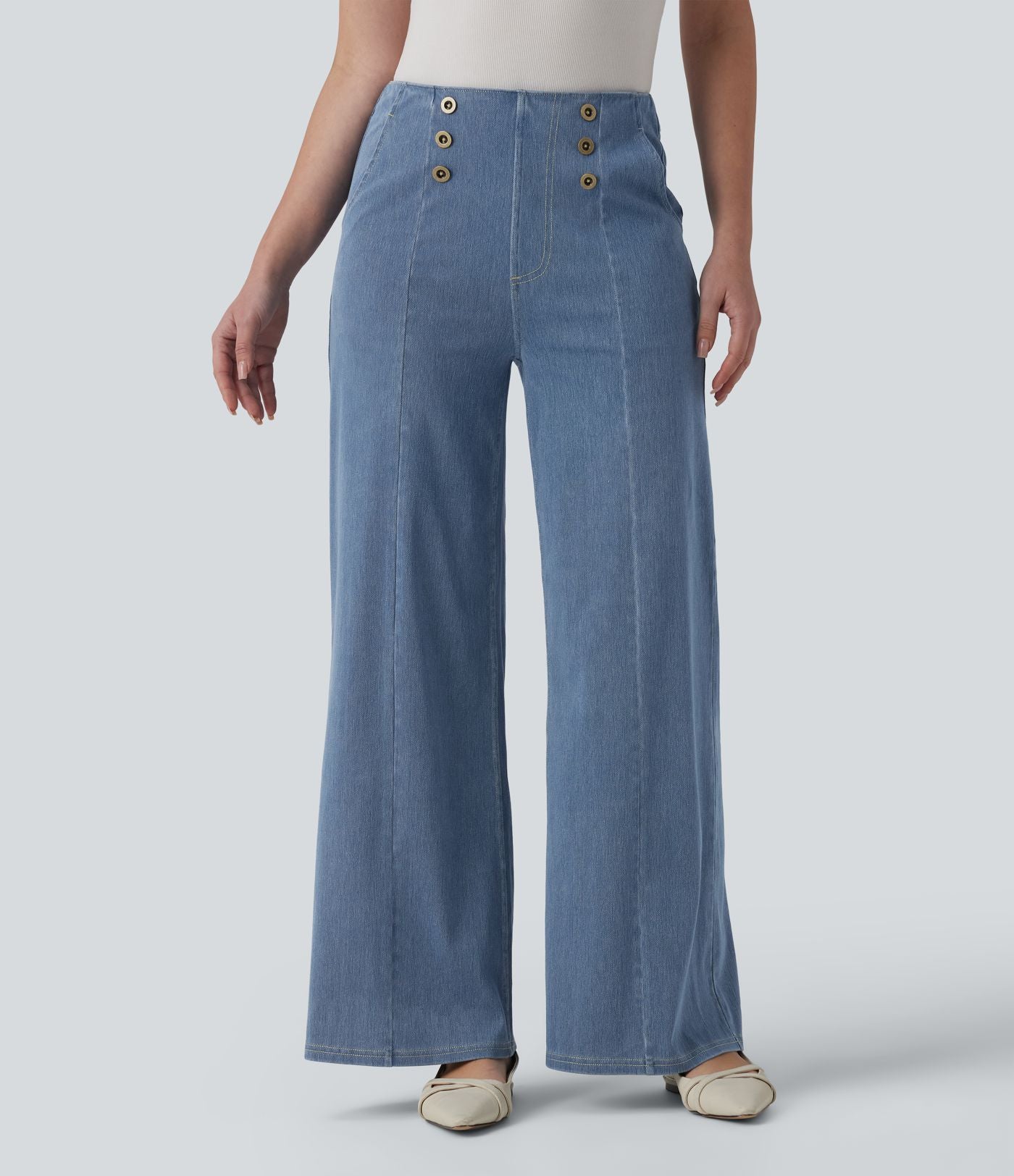 Halara Flex™ Jean large taille haute à boutons décoratifs avec poches