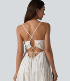 Robe longue fluide à rayures et col en V