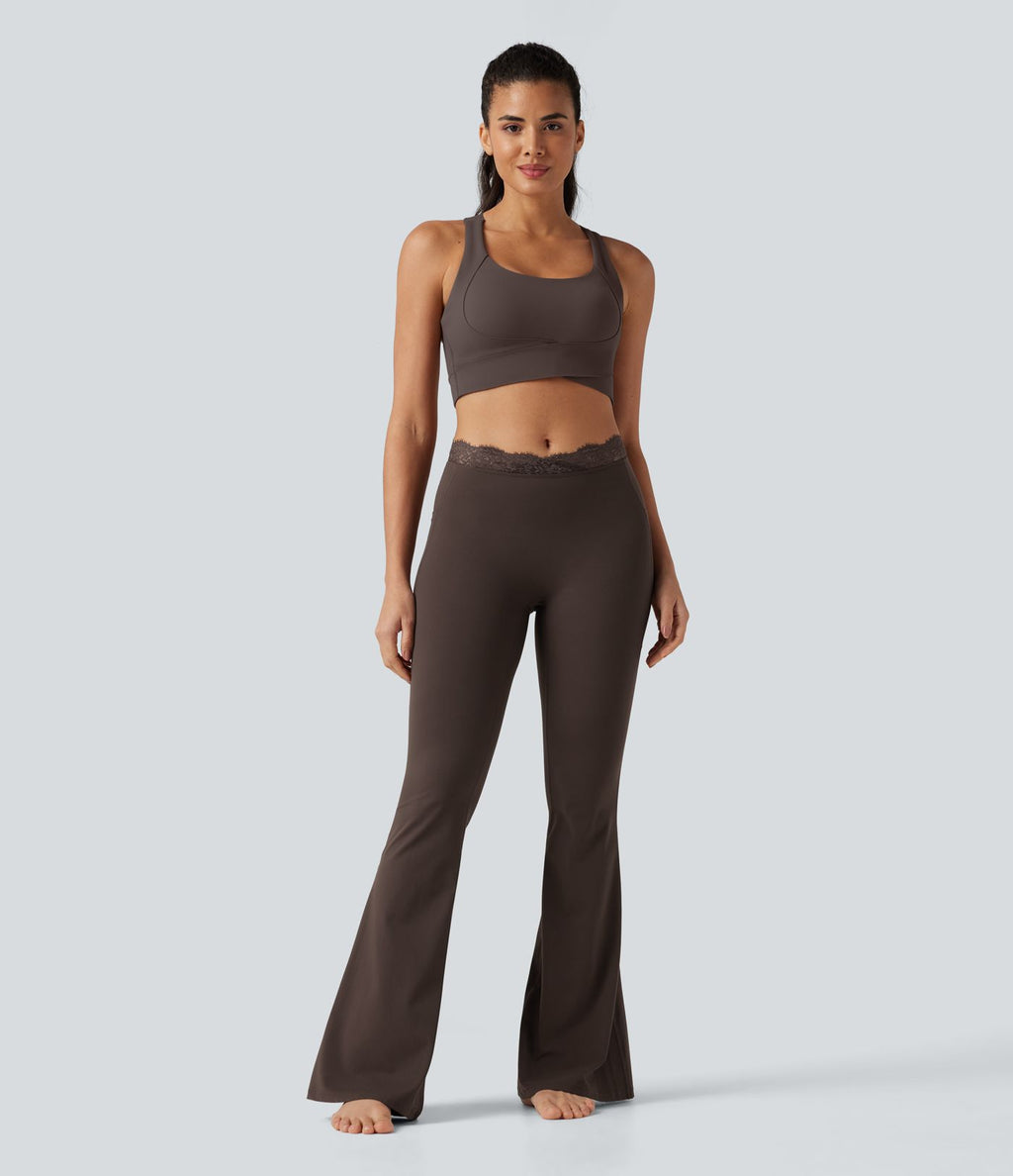Halara UltraSculpt™ Legging évasé de yoga taille haute en V avec dentelle contrastée et poches