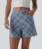 Short décontracté en denim à carreaux Halara Flex™ taille mi-haute 10 cm avec poches