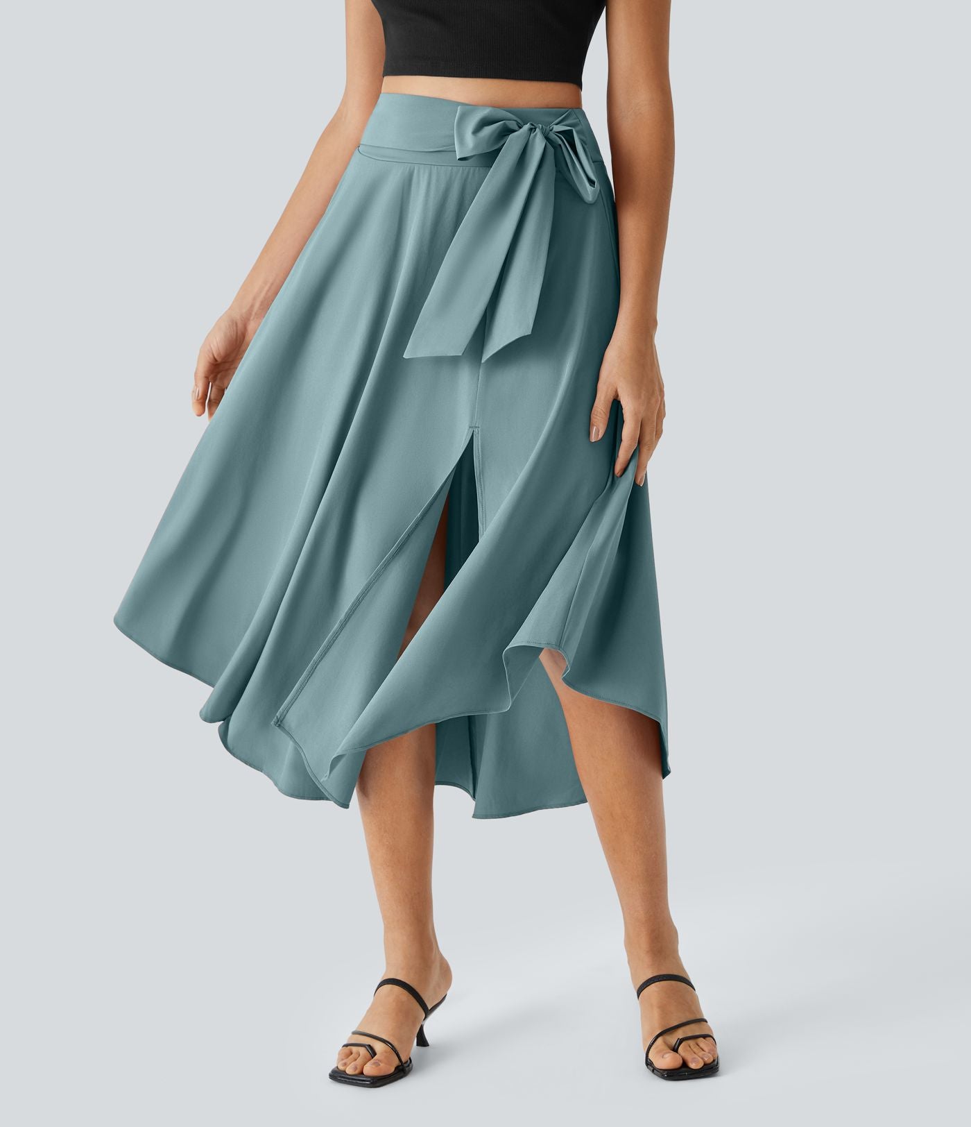 Breezeful™ Jupe Taille Haute Casual Midi Séchage Rapide Fluide Fentes Latérales Nouées 2 en 1