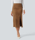 Jupe midi moulante en daim taille haute