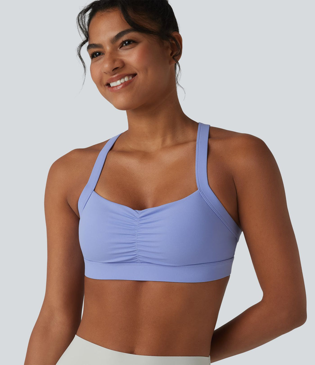 Brassière de sport de yoga froncée soutien-gorge intégré maintien léger