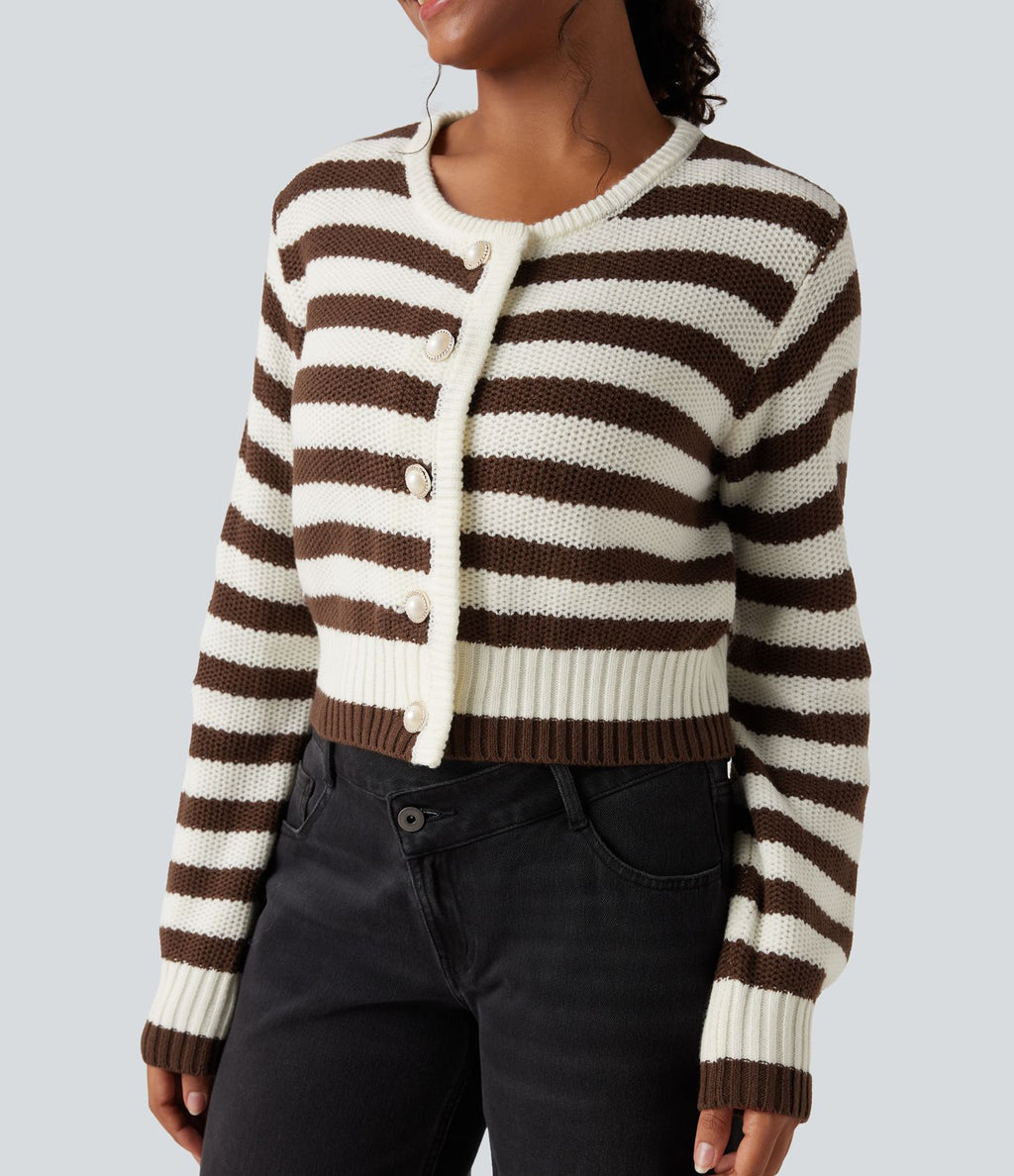 Cardigan tailleur rayé col rond manches longues