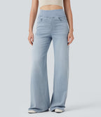 Halara Flex™ Jean large fluide délavé taille haute à rayures avec poches