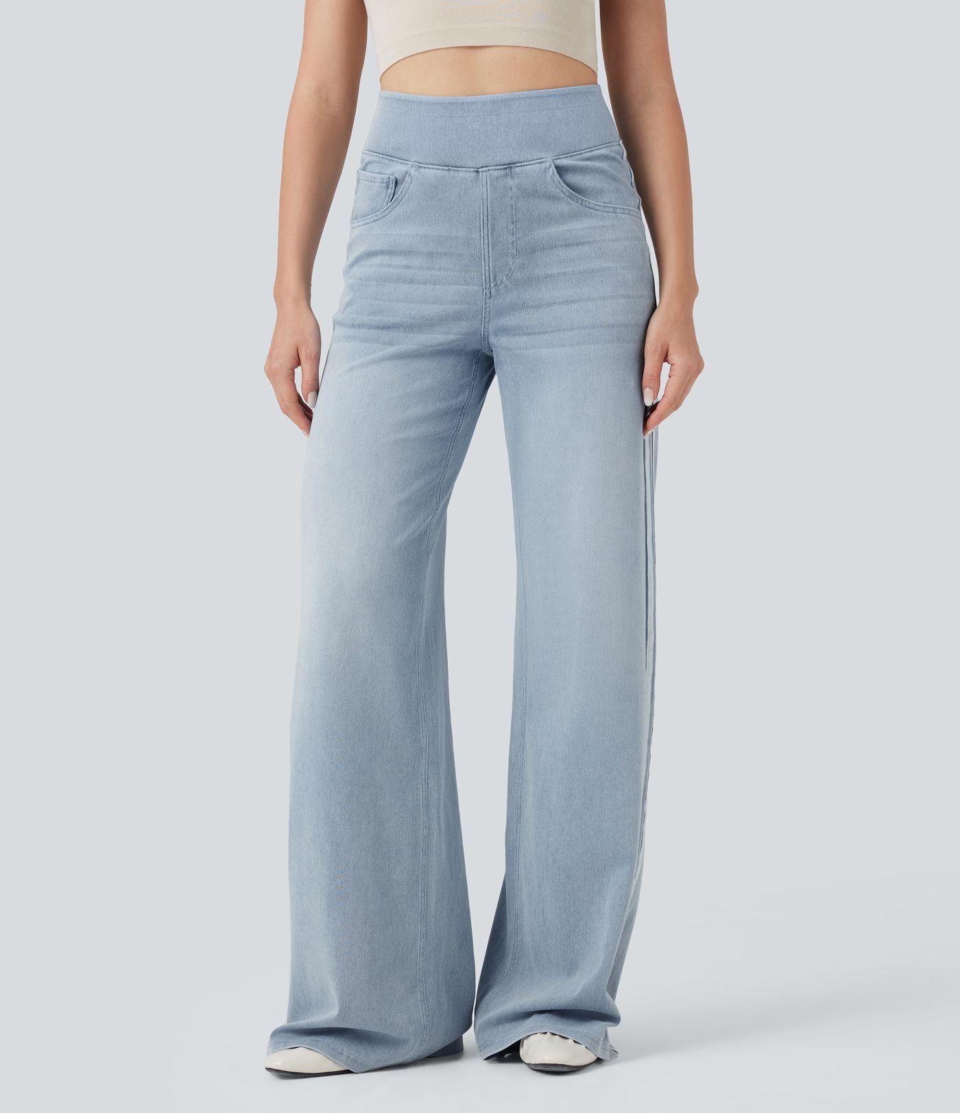 Halara Flex™ Jean large fluide délavé taille haute à rayures avec poches