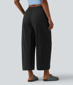 Pantalon barrel casual coupe tonneau taille mi-haute avec poches