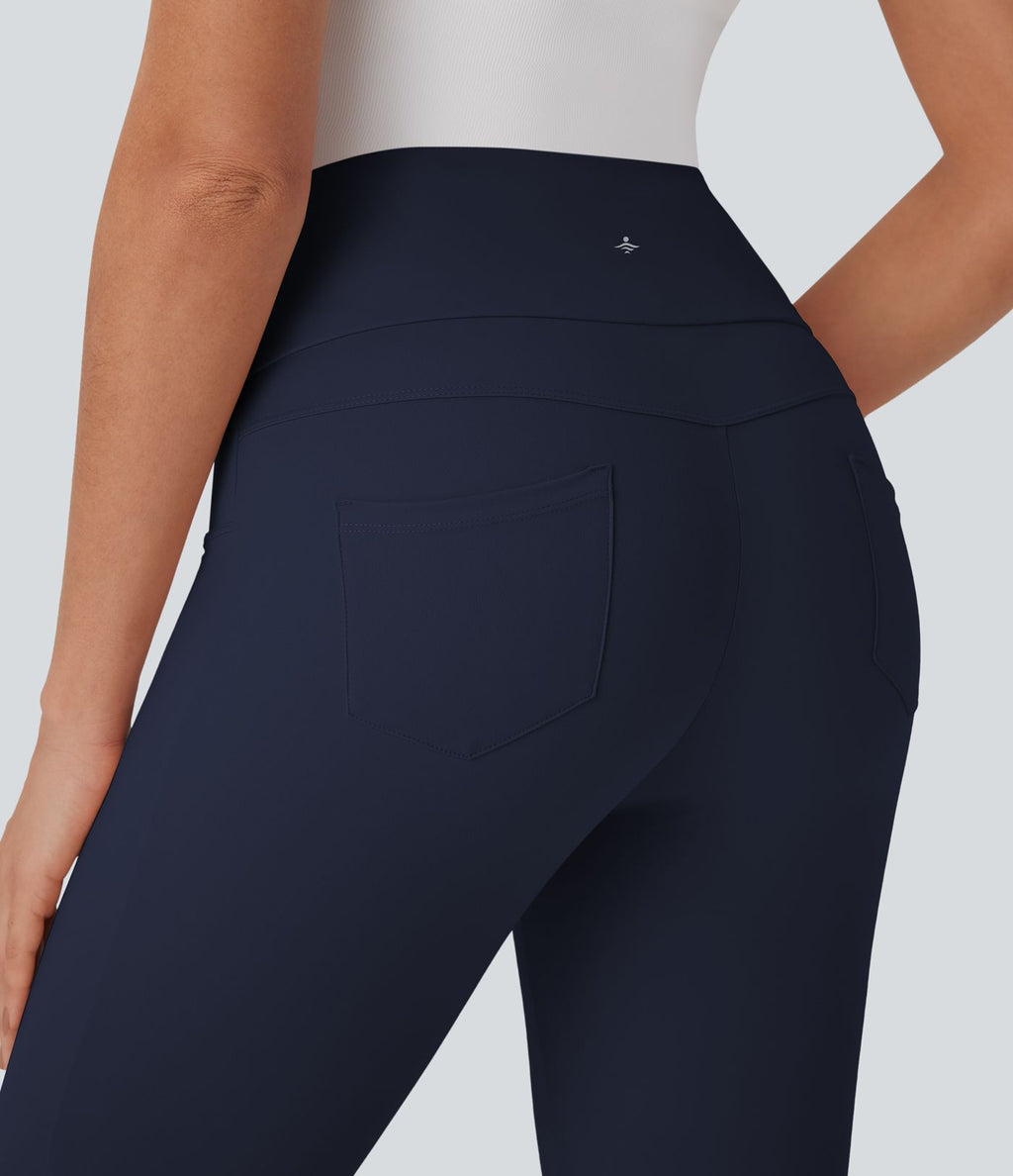 Pantalon corsaire décontracté taille moyenne à laçage avec poches arrière