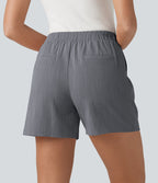 Short tailleur baggy asymétrique taille mi-haute aspect lin 12,5 cm avec poches