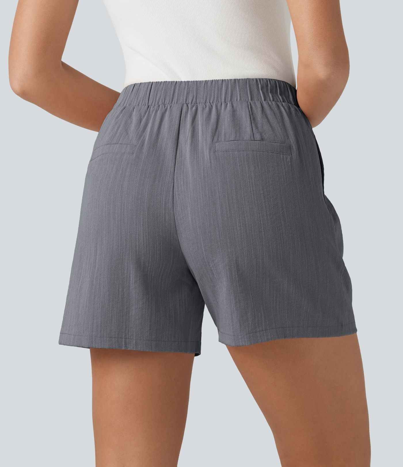 Short tailleur baggy asymétrique taille mi-haute aspect lin 12,5 cm avec poches