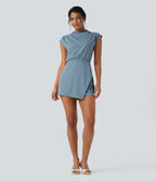 Robe de travail courte 2 pièces col montant manches courtes séchage rapide avec poche-UPF40+