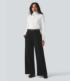 Pantalon tailleur ample taille haute en tissu gaufré avec poches Halara Flex™