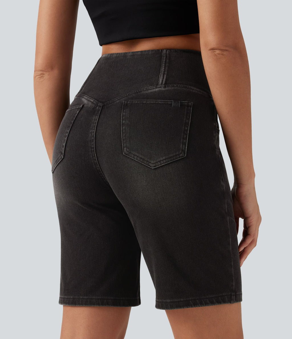 Short en jean Halara Flex™ casual gainant taille haute croisée avec poches
