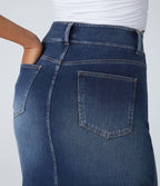 Halara Flex™ Jupe en Jean Casual Mi-Longue Délavé Extensible Plusieurs Poches Taille Haute