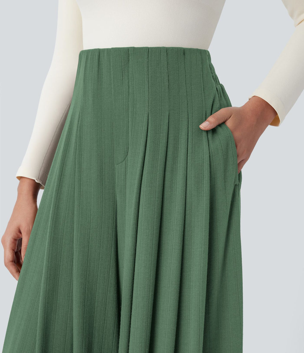 Pantalon décontracté ample à taille haute, plissé et à poches latérales