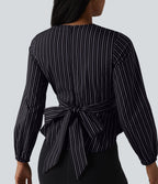 Blouse de travail rayée à col V, manches longues et dos noué
