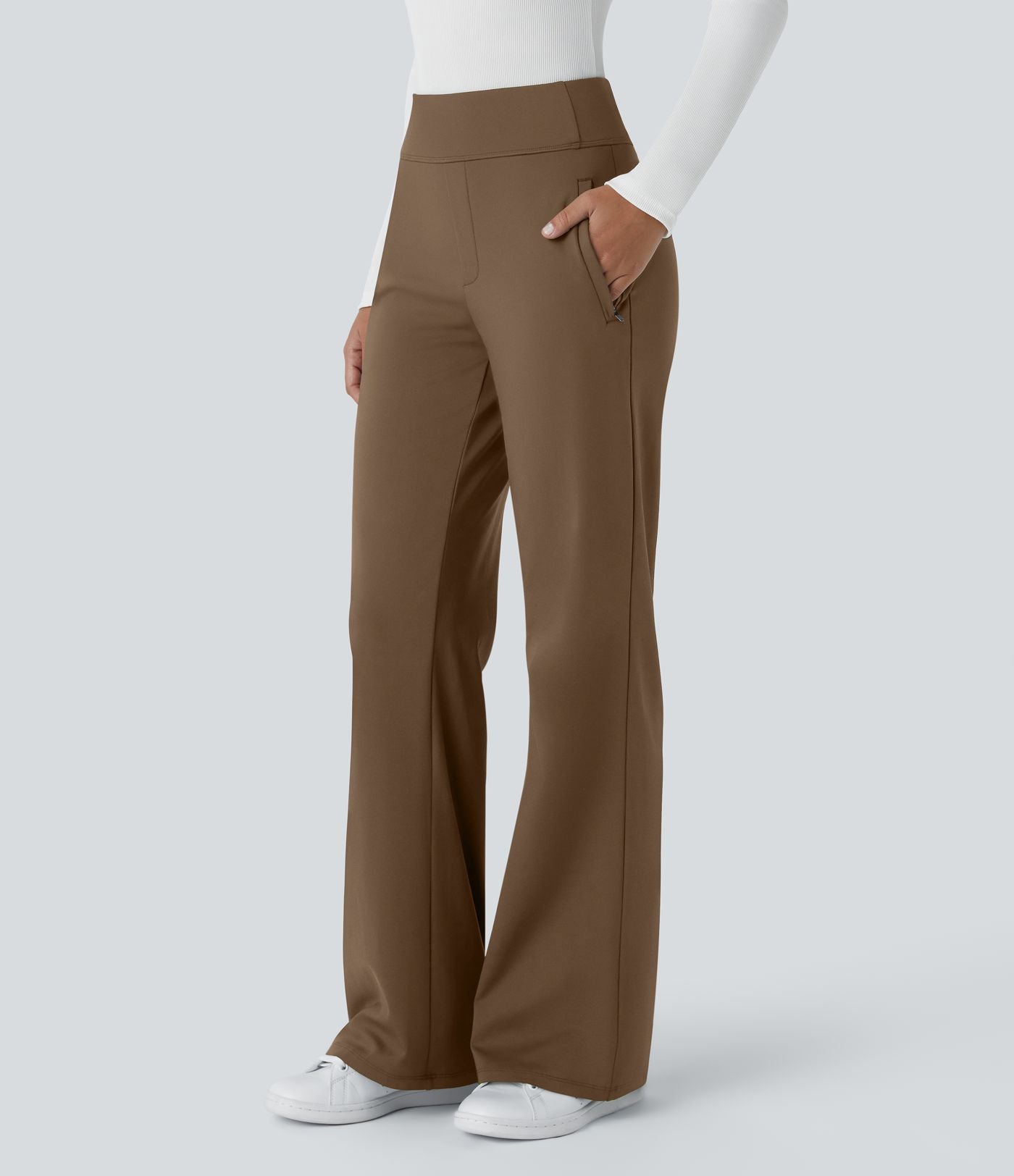 Pantalon tailleur évasé taille mi-haute Halara Flex™ DayStretch avec zip latéral et poches