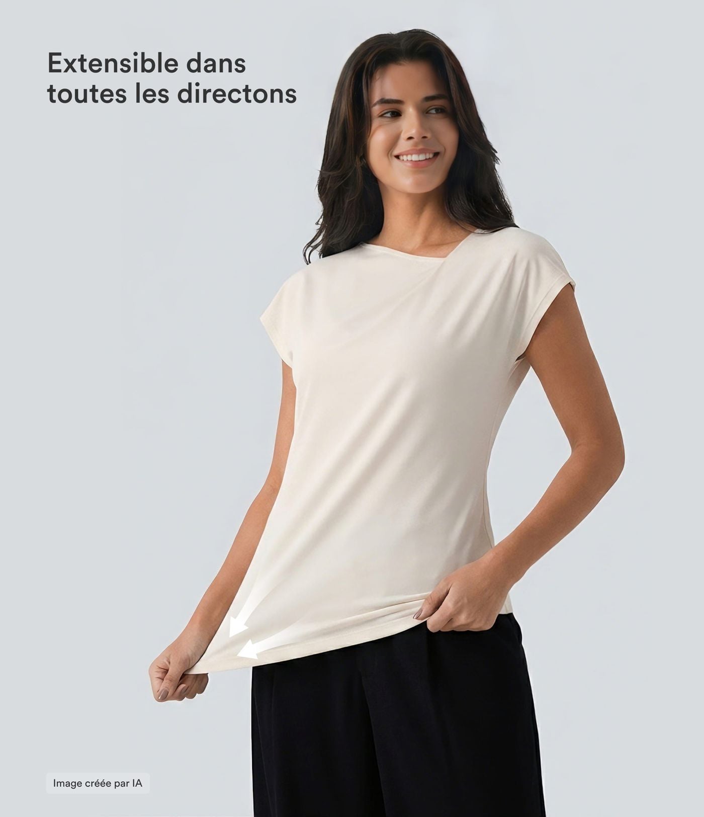 Blouse tailleur asymétrique col drapé manches courtes avec fronces et ourlet fendu