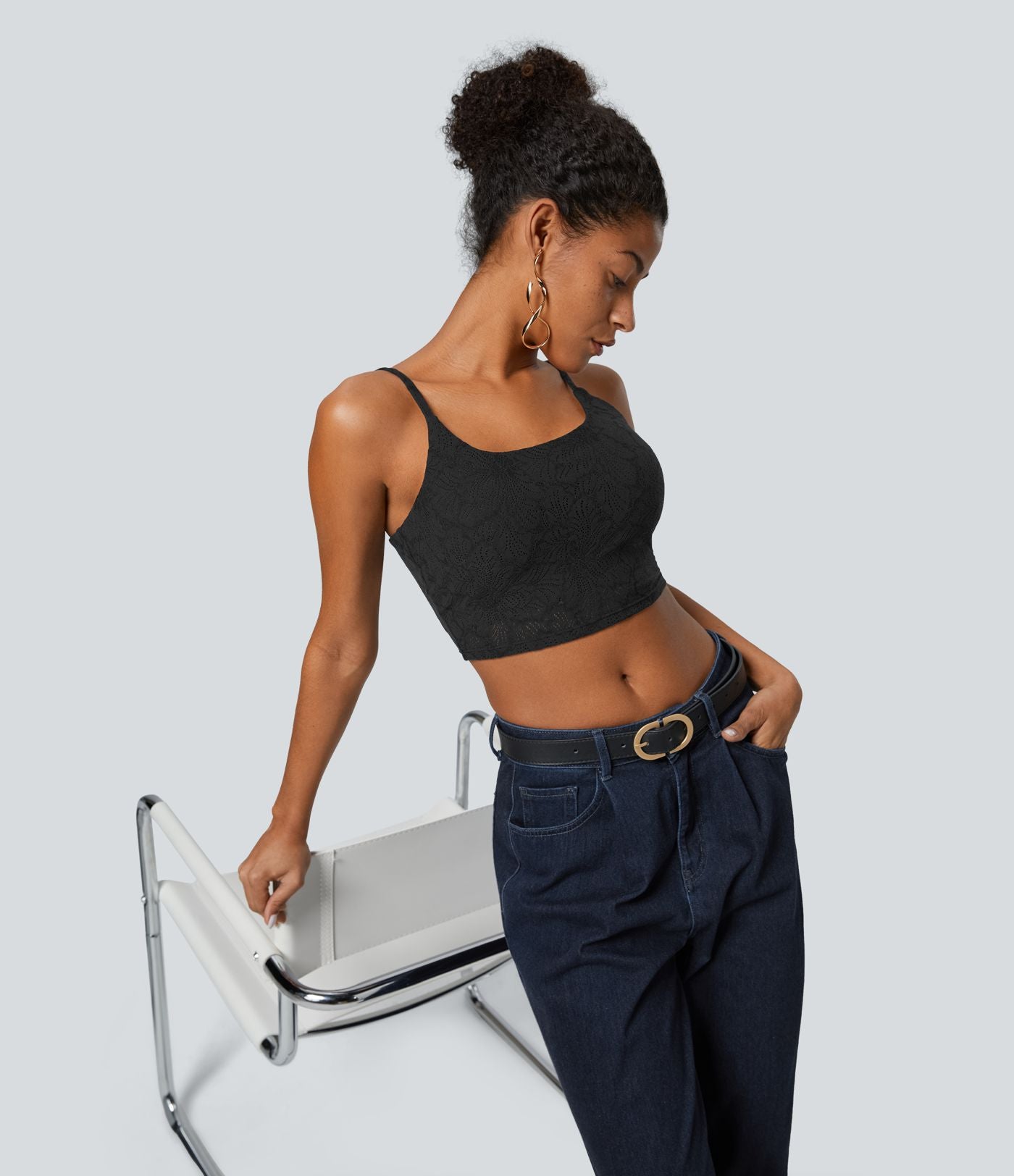 Soutien-Gorge Sport Yoga Cropped à Dentelle Soutien Léger