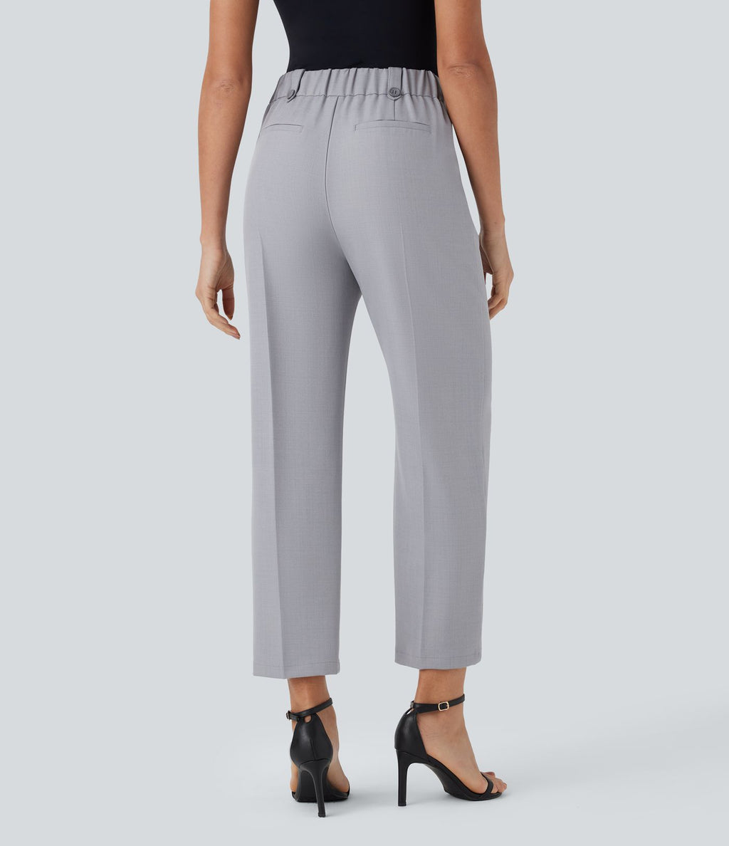 Pantalon de costume taille moyenne longueur cheville jambe droite avec poches latérales