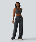 Halara UltraSculpt™ Pantalon de yoga droit taille haute imprimé léopard ventre plat avec bandes latérales et poches